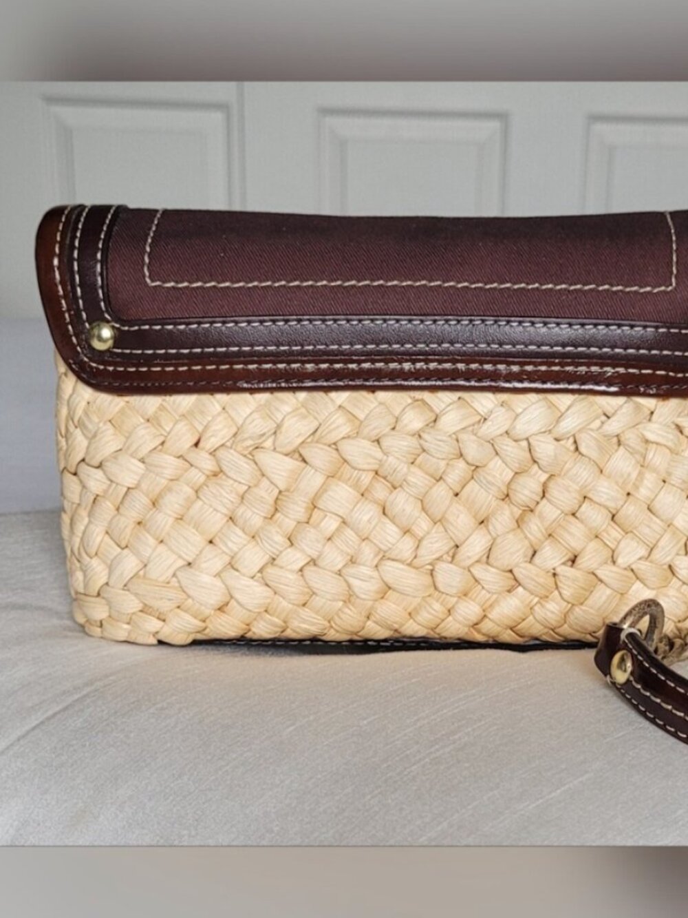 727 Coach Straw Summertime Turnlock Wristlet Clutch Brown Brass Raffia Vintage - Picture 9 of 12